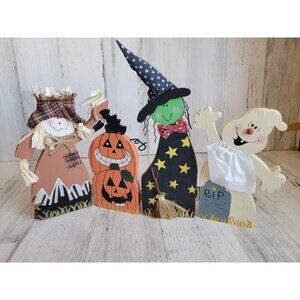 vintage wooden scarecrow ghost pumpkin country folk sign Halloween home